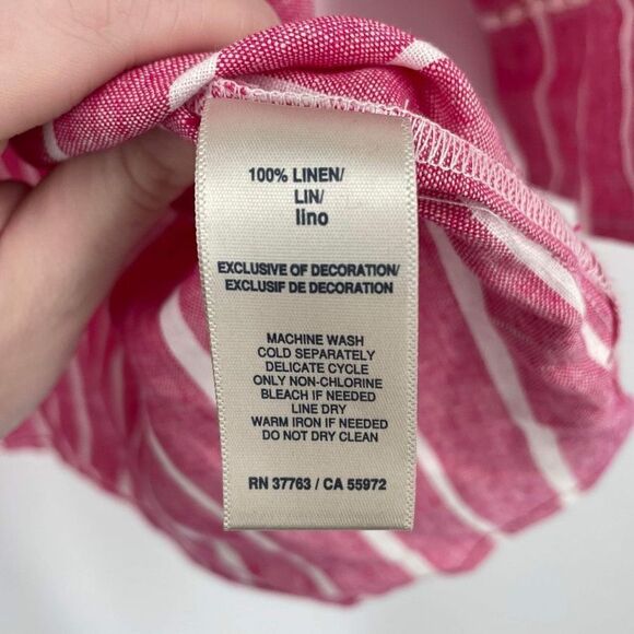 Rafaella Linen Striped lace Tie Top Pink White Large nautical July 4 coastal EUC - Picture 4 of 10